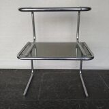 2 side tables in chrome and smoked glass
