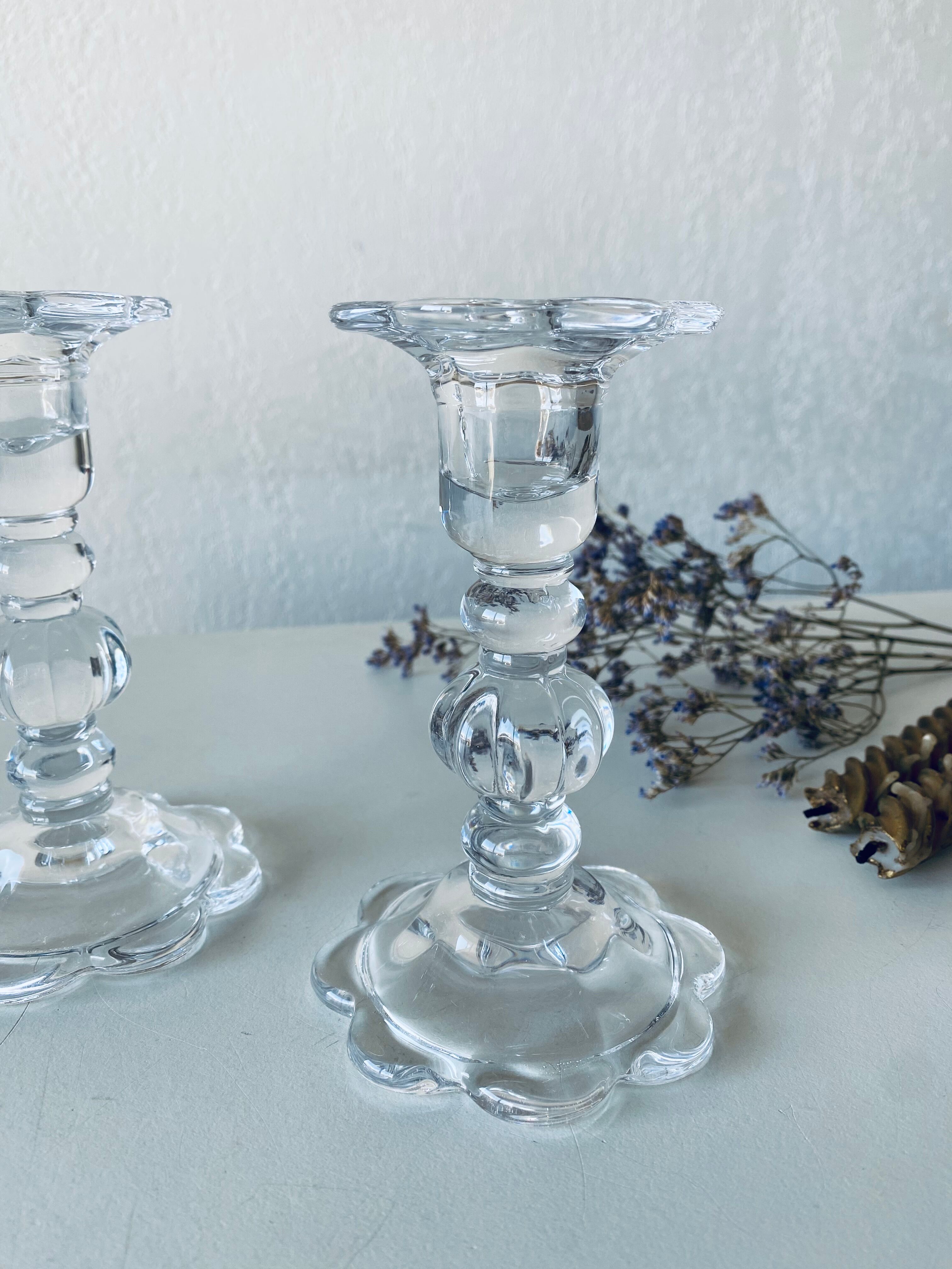 Pair of glass candle holders