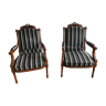 Pair of old armchairs, redone by renowned tapestry, waxed finish, perfect condition