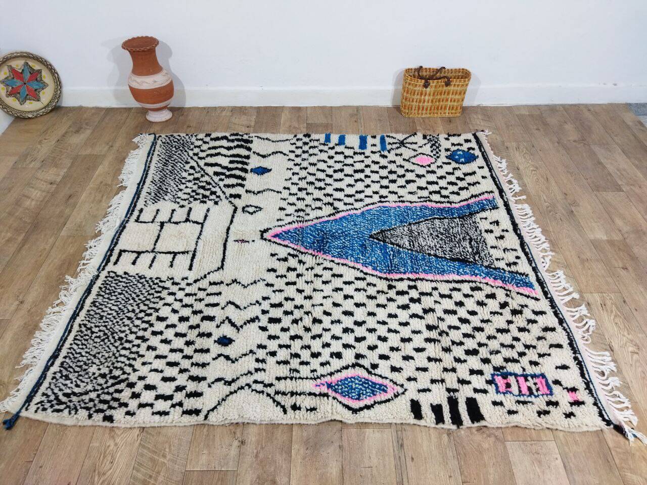 Handmade wool Berber rug 200x188 cm