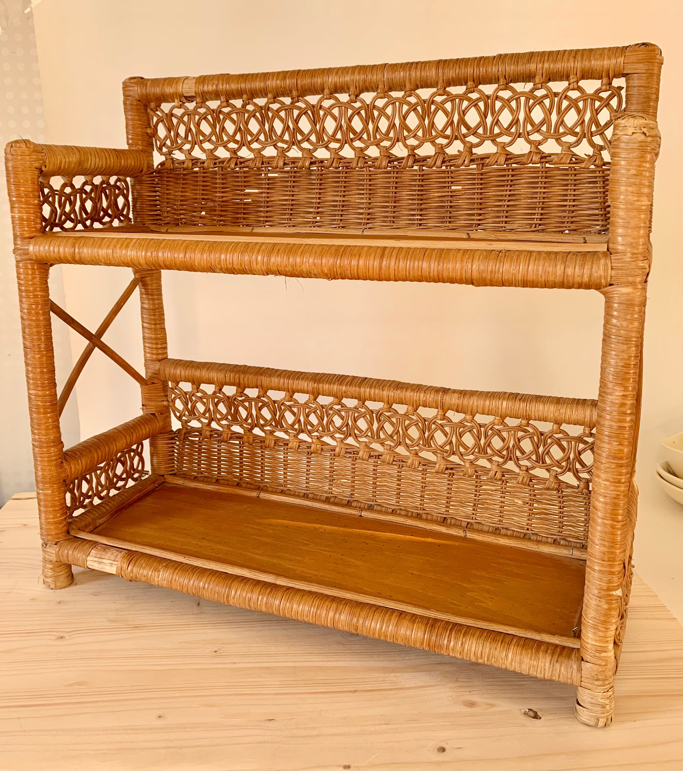 Antique rattan shelf