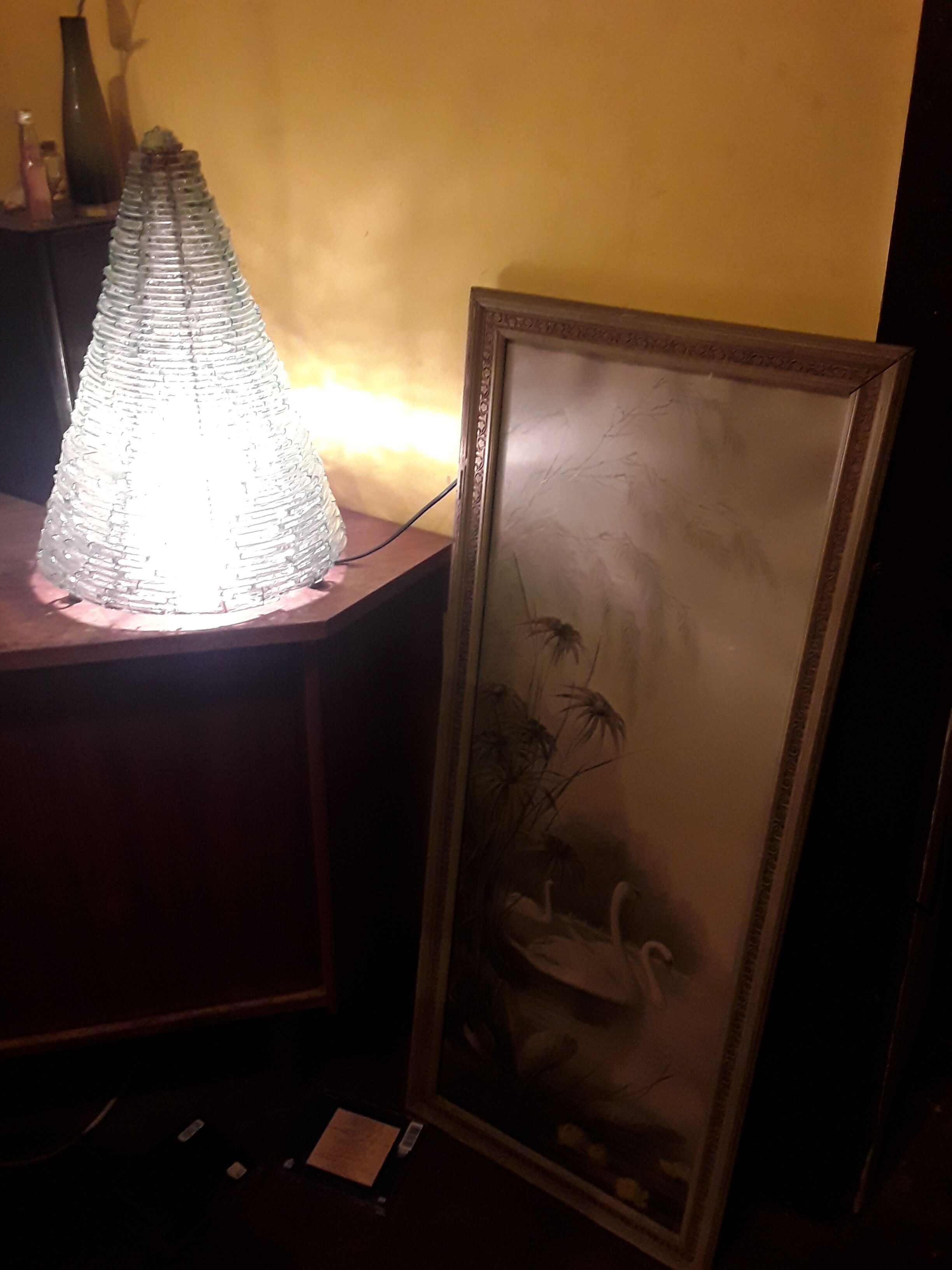 70s glass and metal slat design lamp