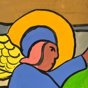 The angel Gabriel and the Magi, oil on paper signed John.