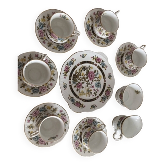 Tea set (6 cups and saucers, a large plate, a milk jug and a sugar jug)