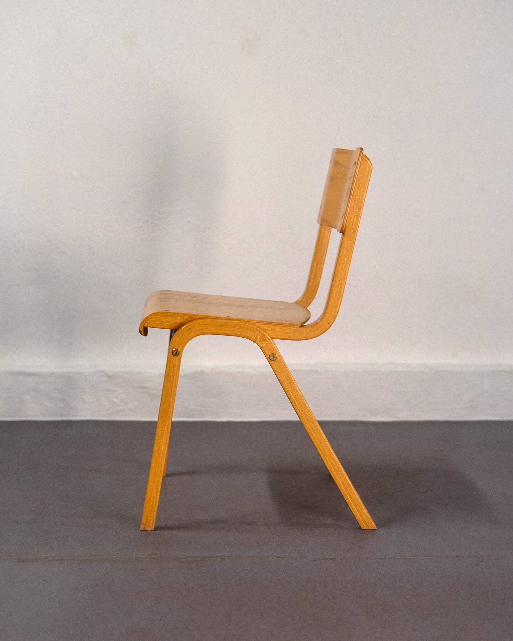 Vintage Stackable School Chairs made of wood and plywood, UK, 1970s