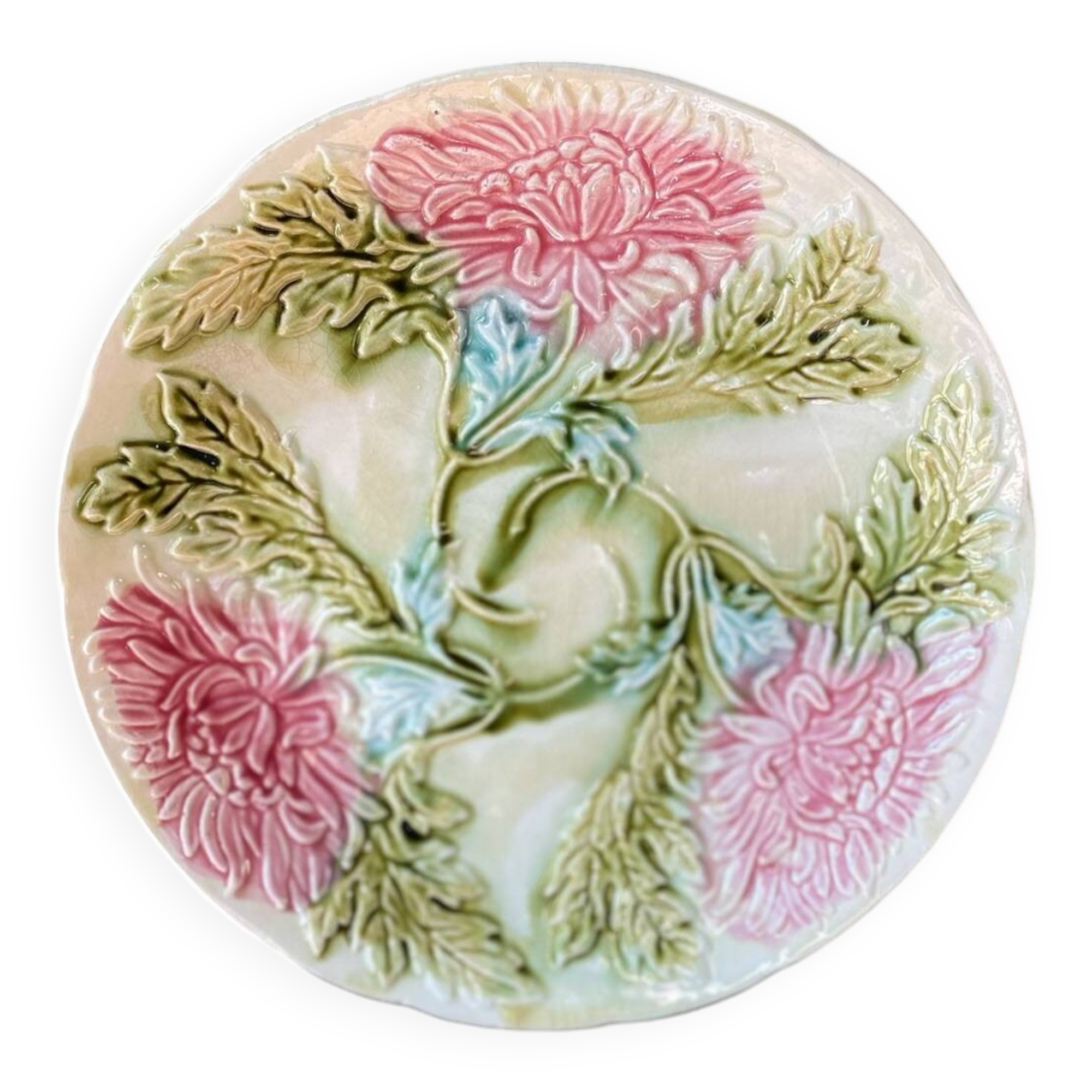 Barbotine plates with peony decoration