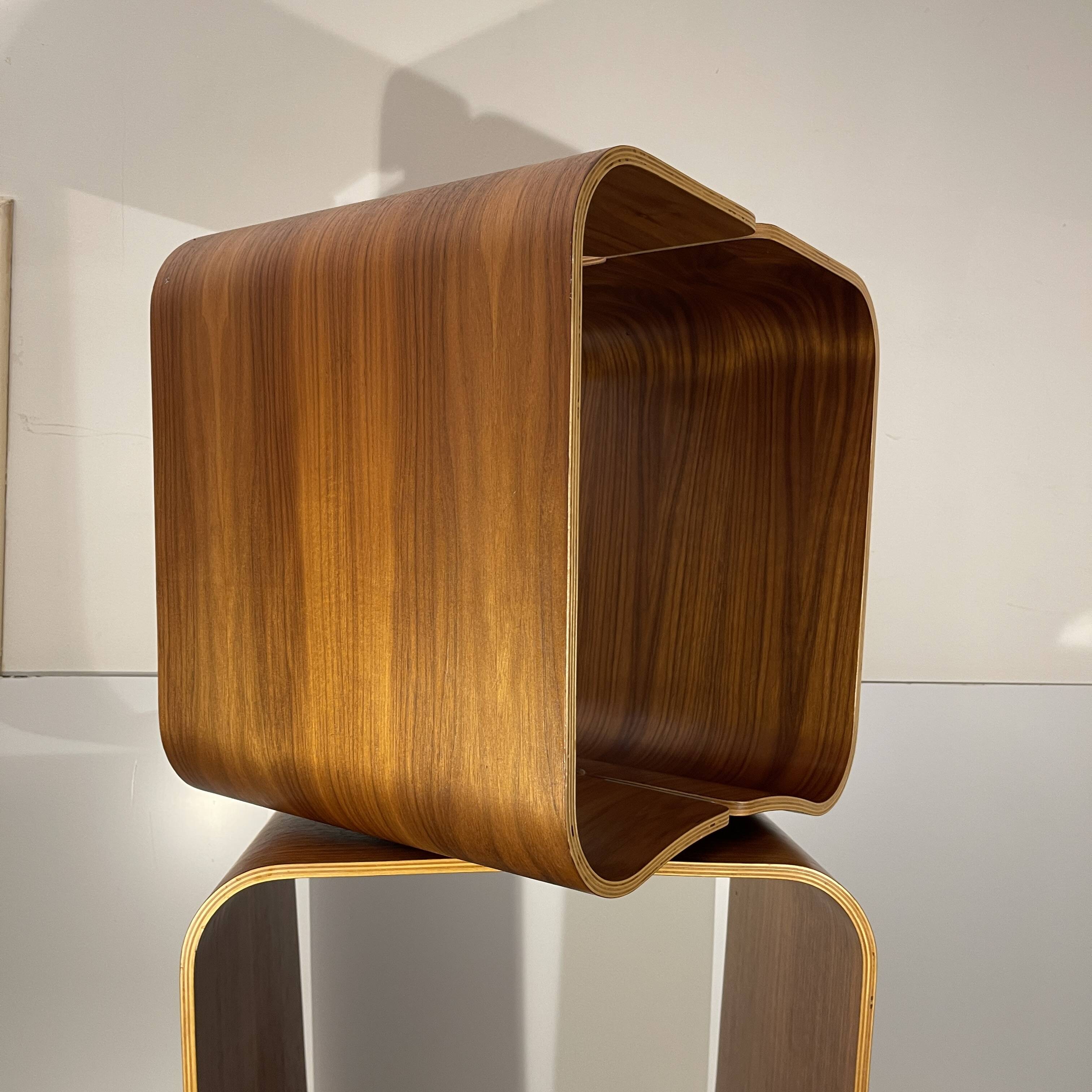 Pair of stools / side tables, rosewood aluminum, multi-plex wood