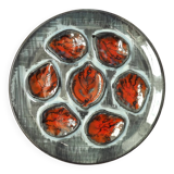 Set of 5 French Pordic Blue Grey & Orange Hand Painted 6 Well Oyster Plates 4974