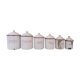 Series of 6 spice pots in white and red enamel for cooking