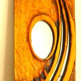 Carved wooden mirror, signed P. Guallino, "le passage", brutalist design from the 80s