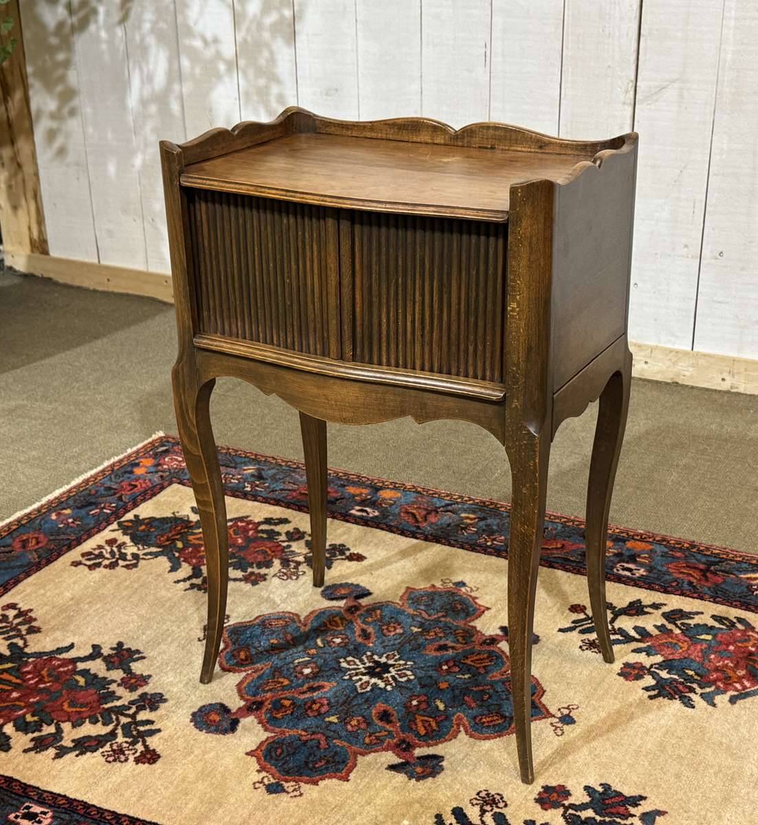 Louis XV style bedside table with curtains in beech from the 1950s.