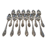 12 silver plated soup spoons by Boulenger, Art Nouveau Chardons