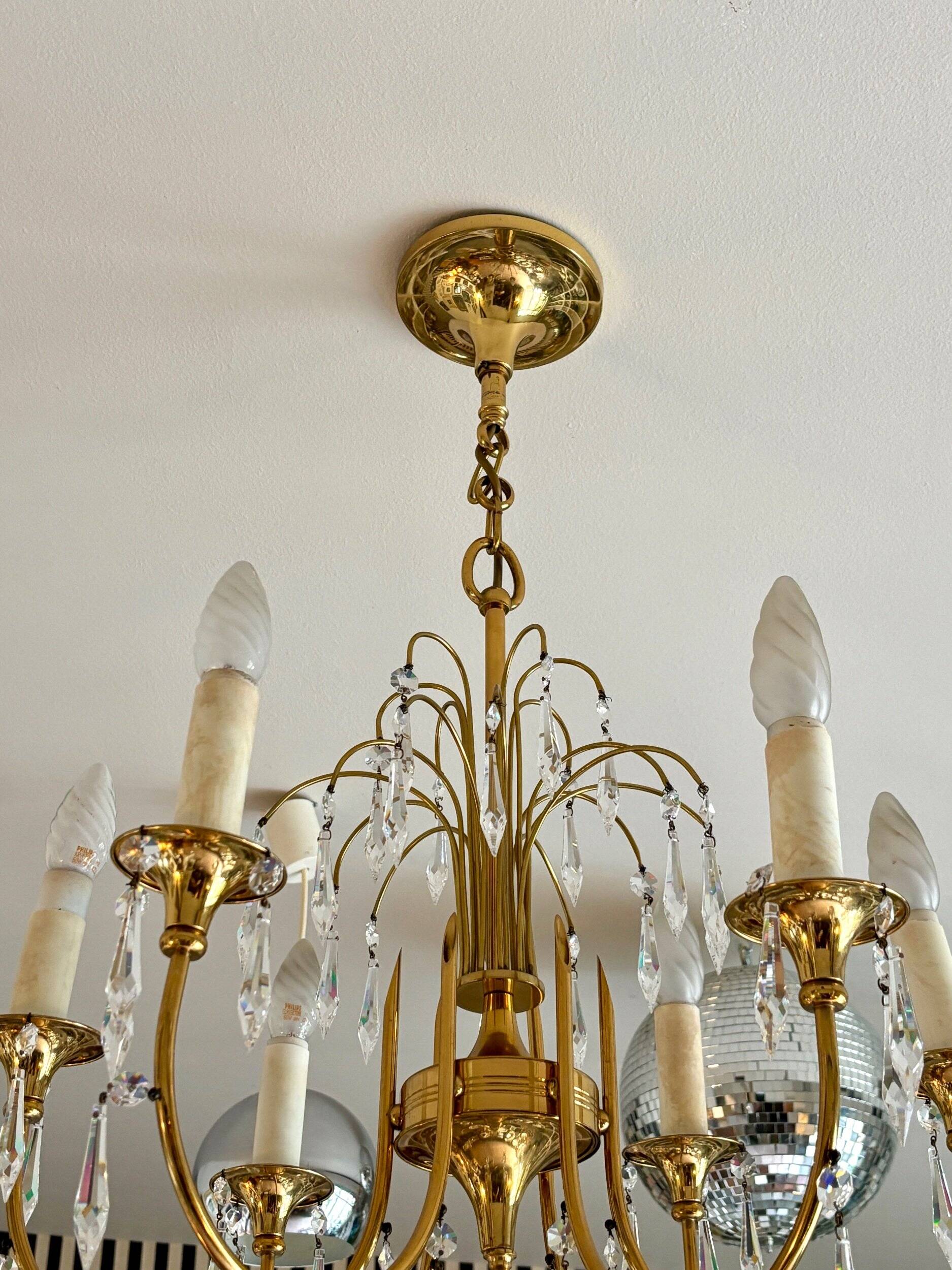 6-light chandelier in gold metal and tassels