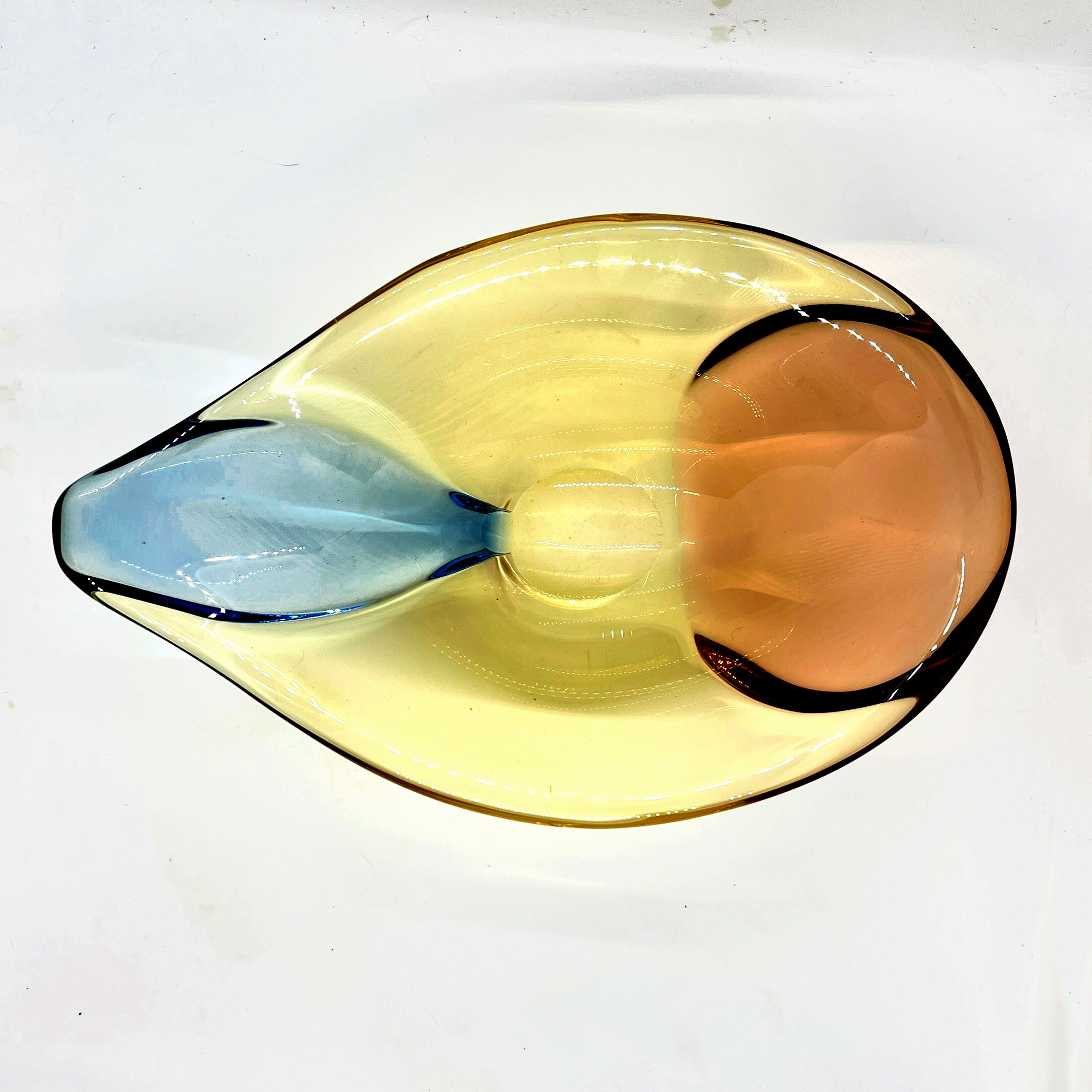 Organic modern glass platter designed by H. Machovska Mstišov Moser Karlovarske Sklo Cechoslovakia