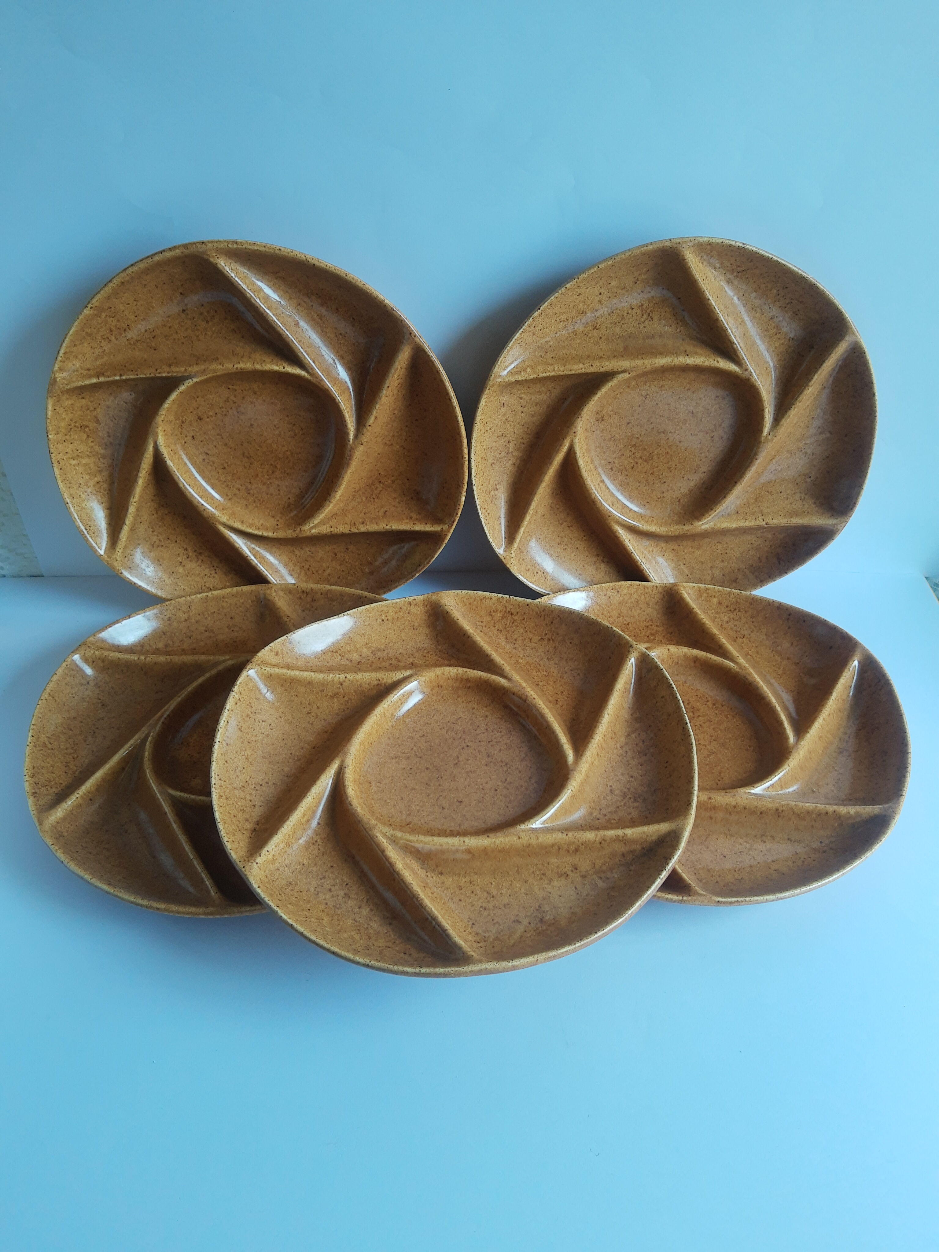 Set of 5 plates with compartments in vintage Longchamp sandstone