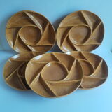Set of 5 plates with compartments in vintage Longchamp sandstone