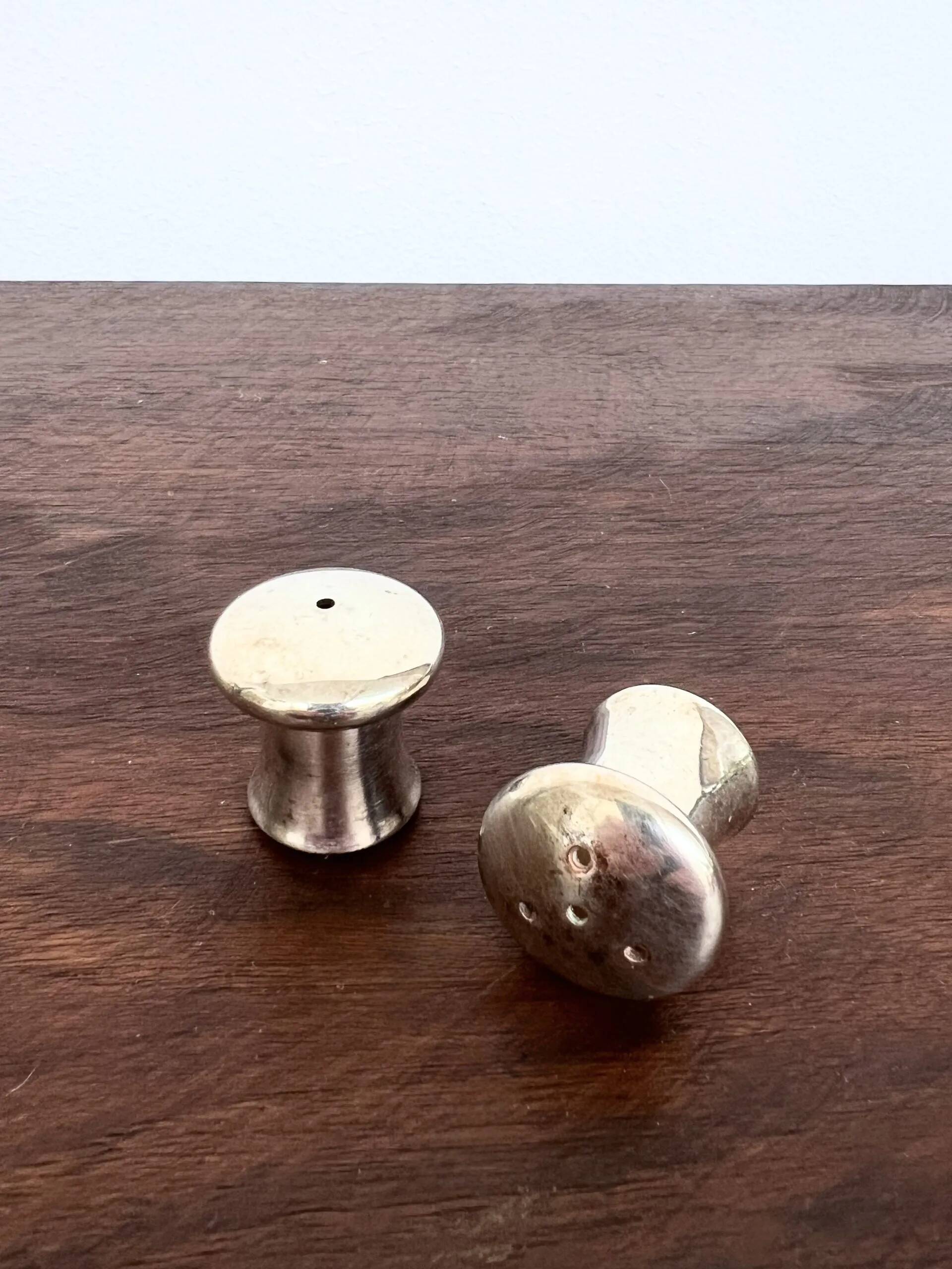 Duo salière et poivrier en forme de champignon en métal argenté