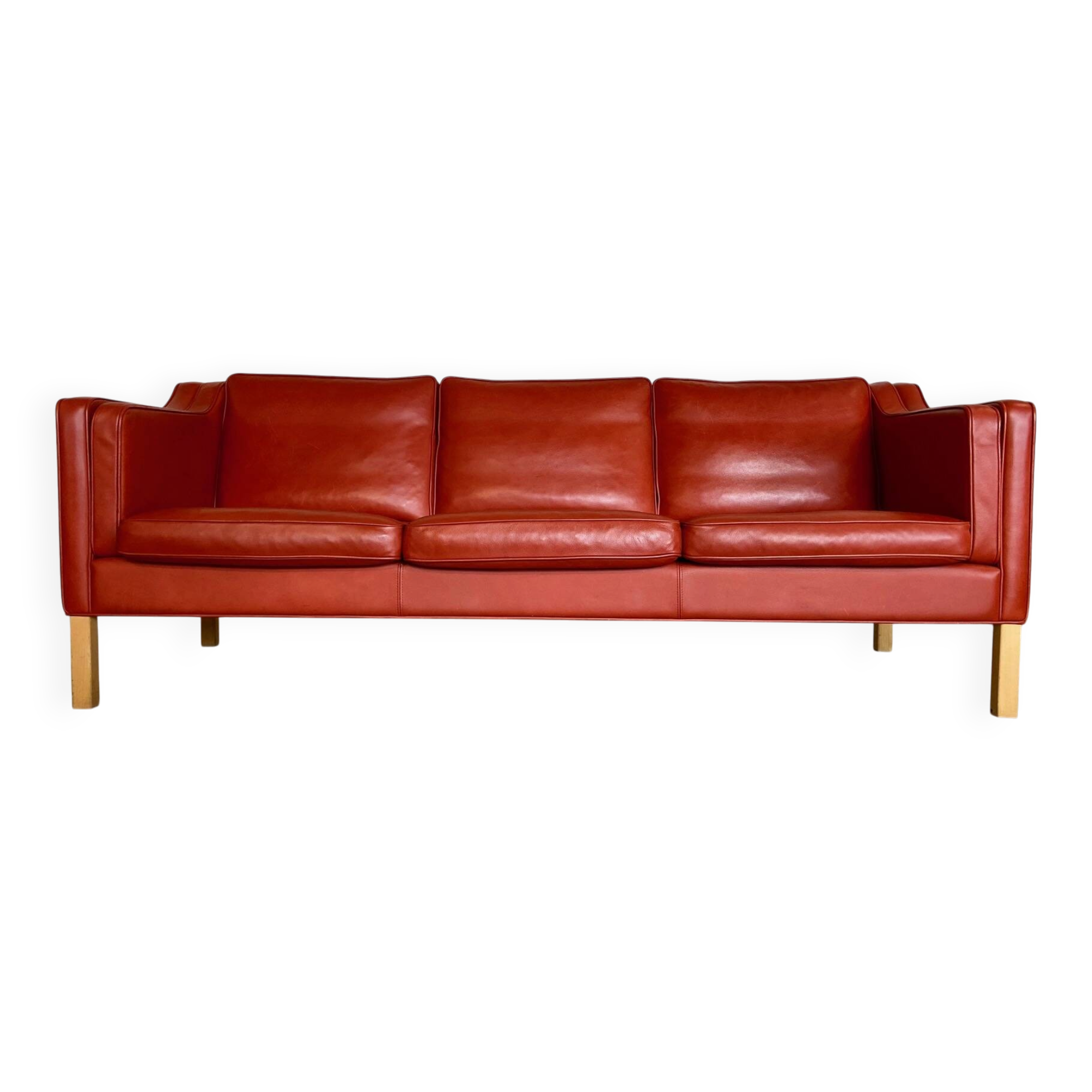Vintage Danish mid-century Mogens Hansen 3 person cognac leather sofa