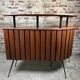 Cocktail bar in teak and metal and its 2 vintage stools 1950'S