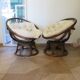 Vintage set of 2 swivel chairs in bamboo and rattan - Papasan shape