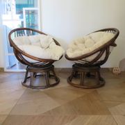 Vintage set of 2 swivel chairs in bamboo and rattan - Papasan shape