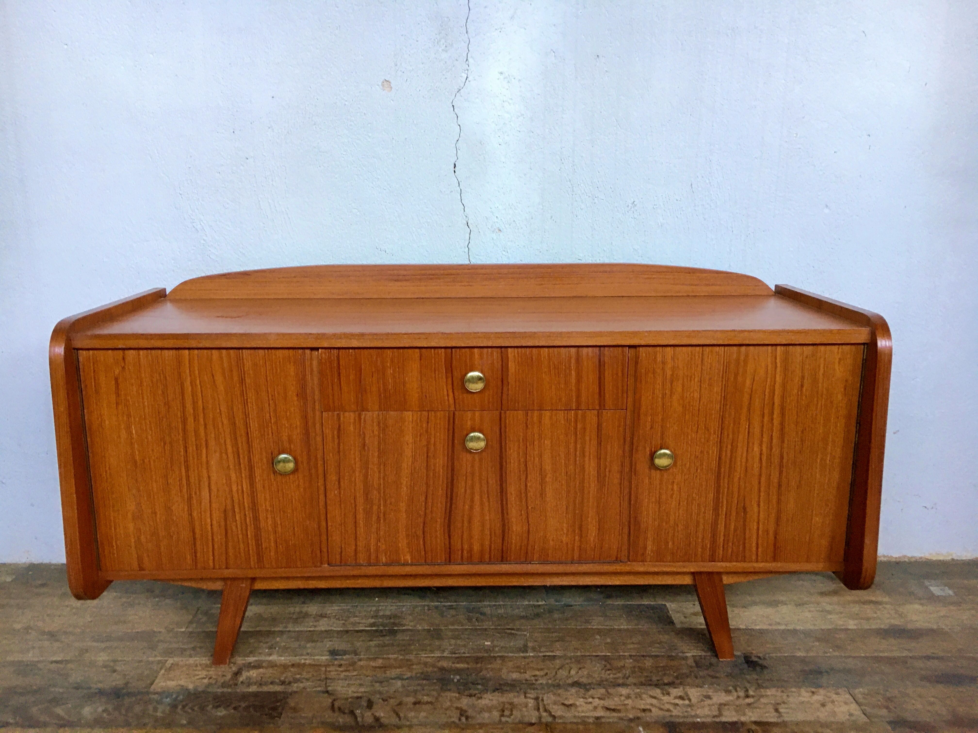 Hifi tv stand enfilade Scandinavian style 1960 vintage teak feet compass