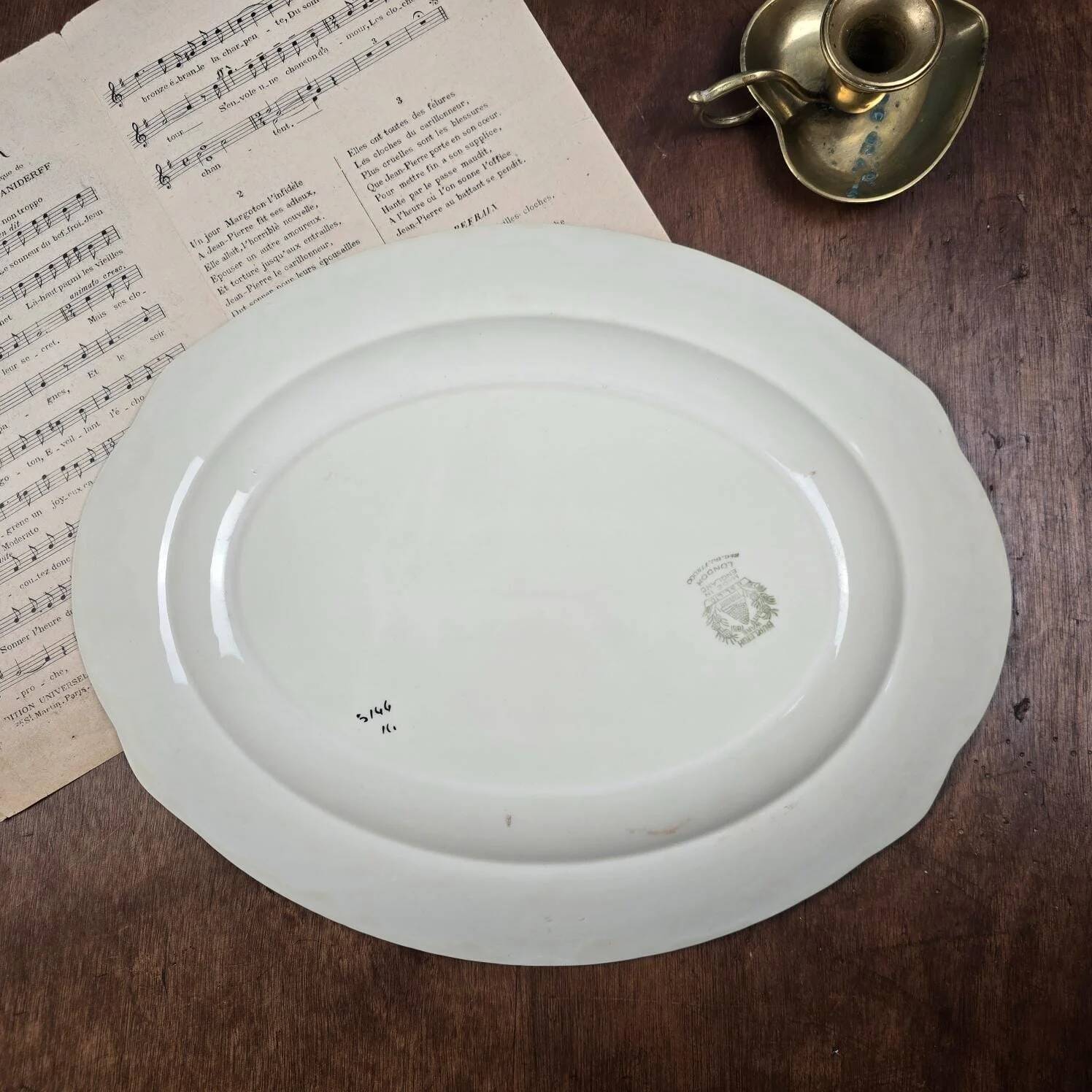 Plat ovale anglais Burleigh Ware – Crème & vert – Made in England