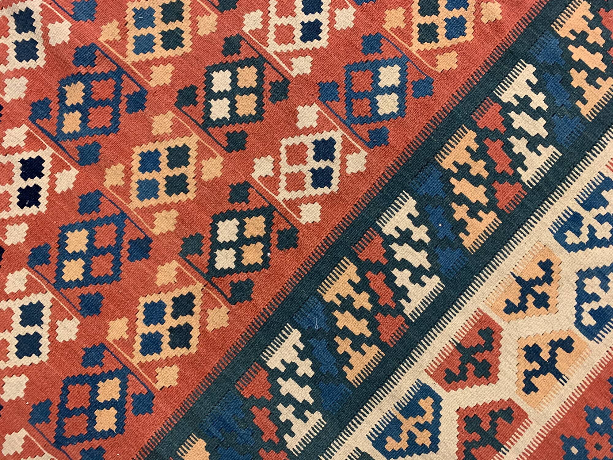 Grand tapis Kilim vintage, en laine turque tissée à plat, motif géométrique, 296 x 212 cm