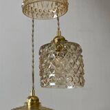 Triple antique globe pendant light in amber glass