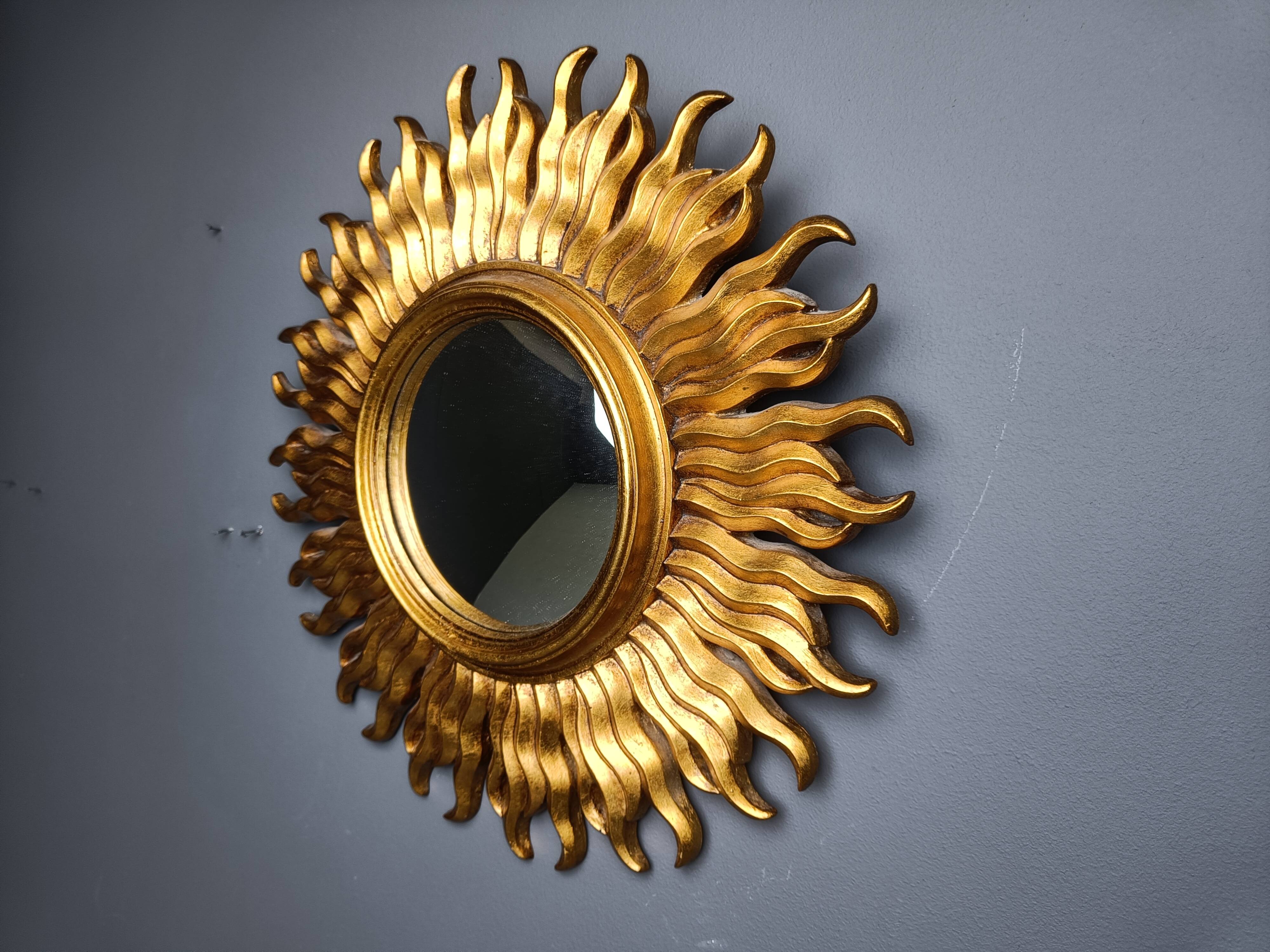 Vintage gilded resin sunburst mirror, 1960s