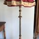 Late 19th century Art Nouveau wooden and gilded stucco floor lamp with fabric lampshade