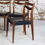 4 vintage Scandinavian chairs in teak and imitation leather, 1960