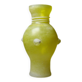 Vase balustre Murano scavo jaune, verre givré style Seguso, vintage 1960
