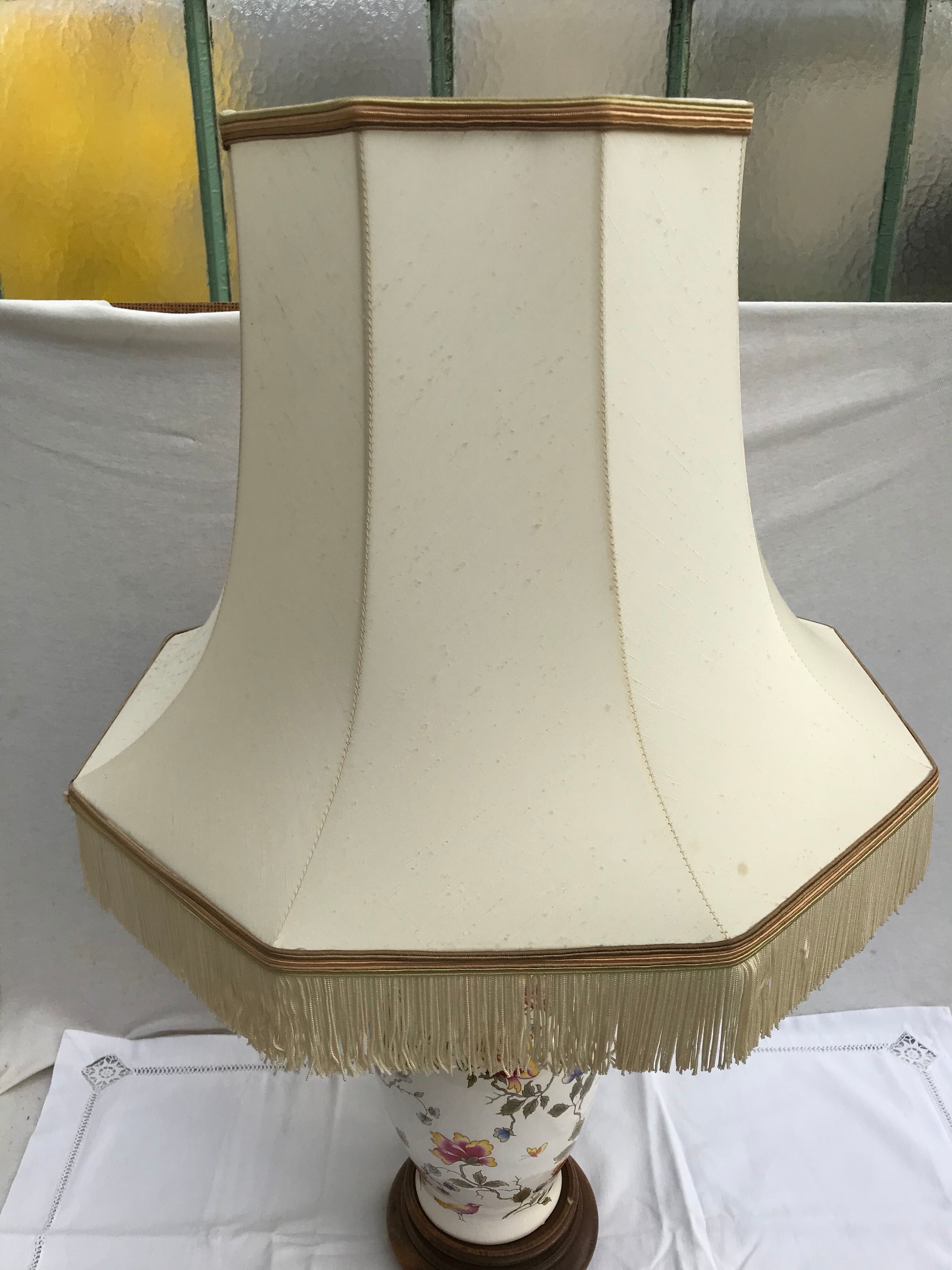 Former Moustiers ceramic lamp - wood base - abat-day vintage beige fabric