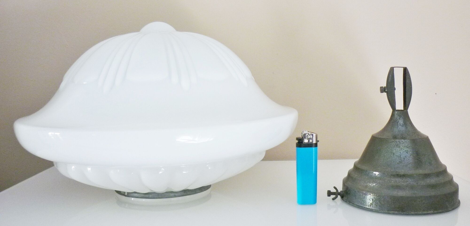 Pendant lamp, lamp, old globe opaline glass, geometric shapes, art deco, 1930