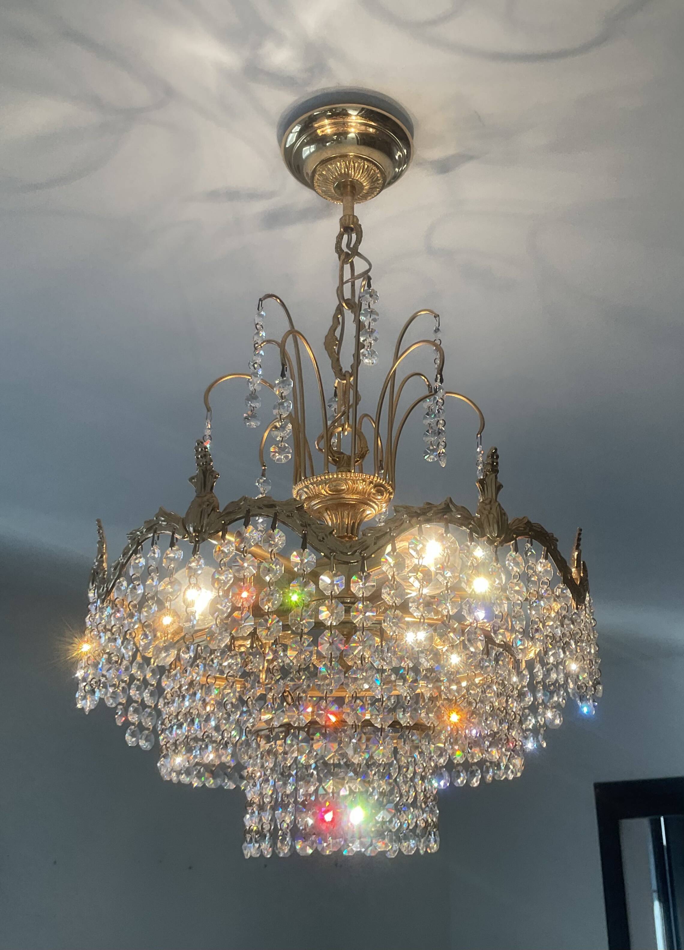 Cascade chandelier with bronze and crystal pendants