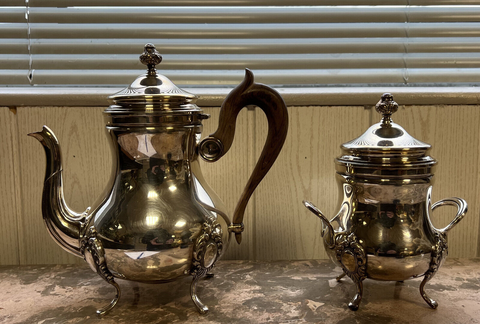 Two shaped pieces in silver-plated metal punched circa 1900 (B)