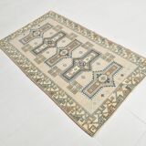 3x6 Cream Blue Oriental Vintage Rug, 109x187Cm