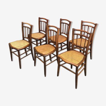 6 chaises bistro avec assise en cannage