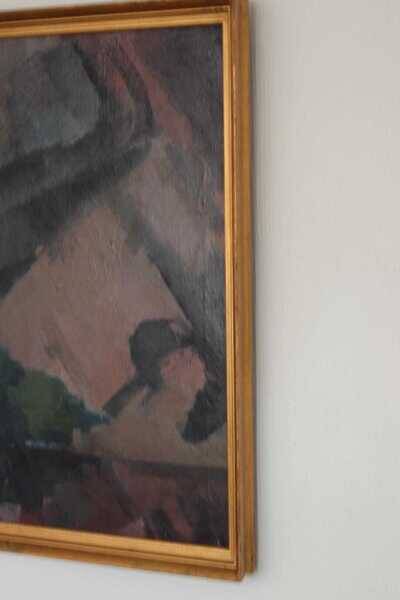 Original large mid-century Swedish oil on canvas – “Composition” by Sixten Lundbohm – vintage & framed – 77 × 70 cm (30.3" × 27.6")