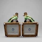Pair of parrot candlesticks in porcelain and gilded bronze – Louis XVI style – 47 cm