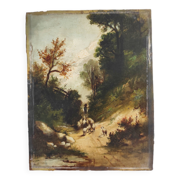 Shepherd with his sheep oil on panel 19th century