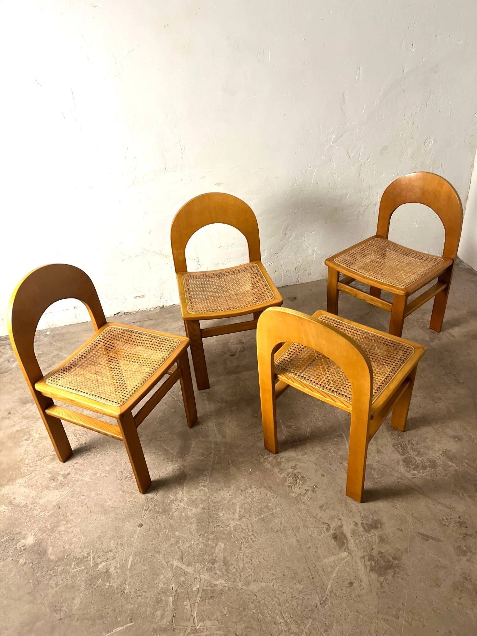Set of 4 caned chairs Arcadia by Tagliabue di Cascina Armata, 1970-80.