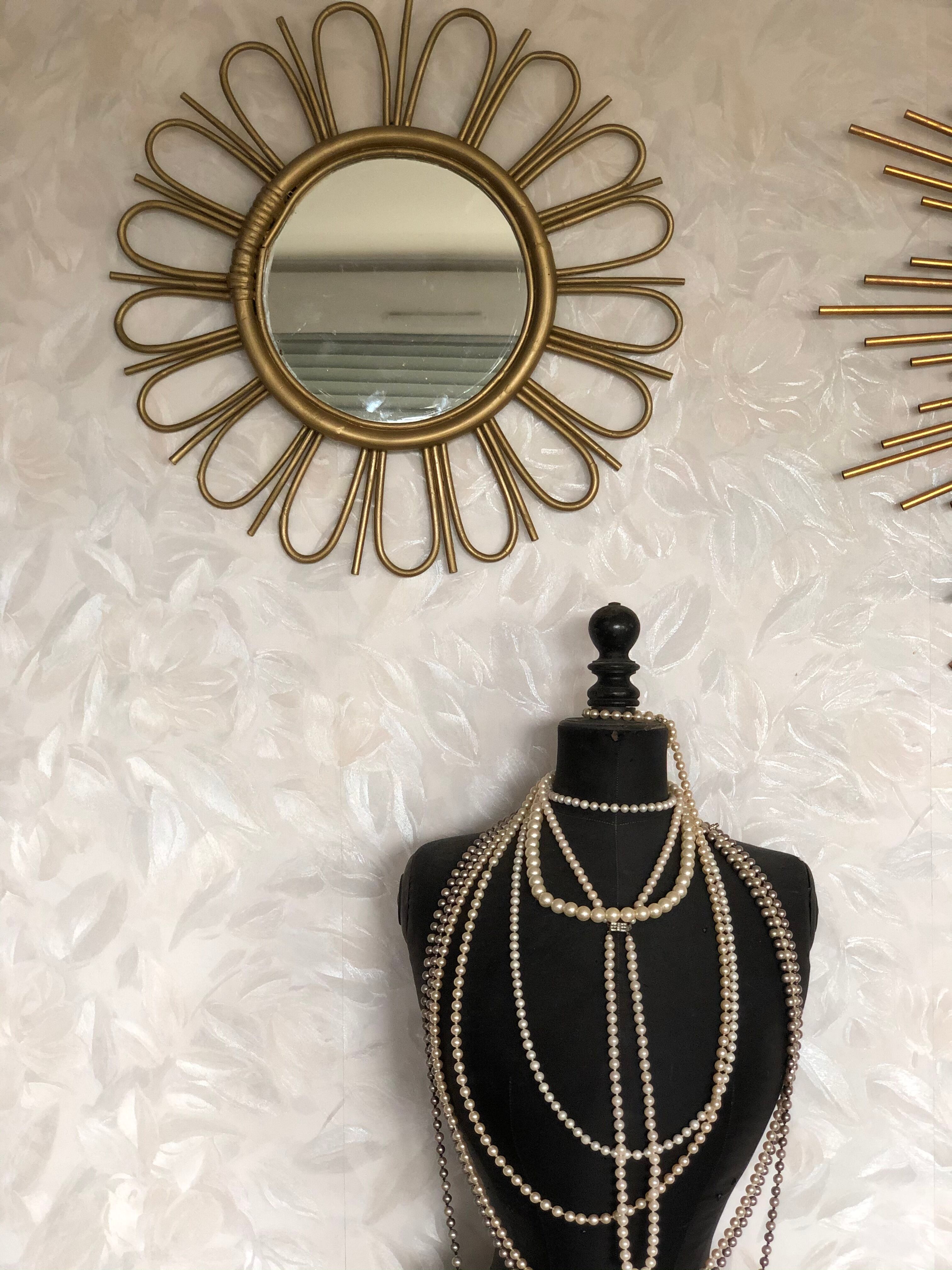 Golden rattan sun mirror 50cm