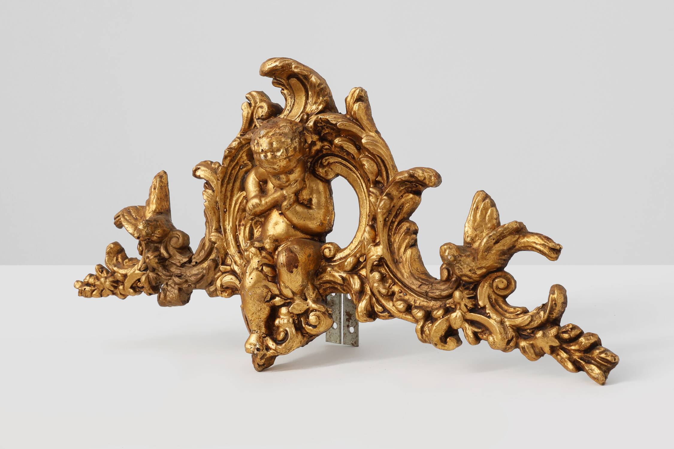 Louis XV Giltwood Ornament with Central Putto and C‑Scrolls, 18th Century