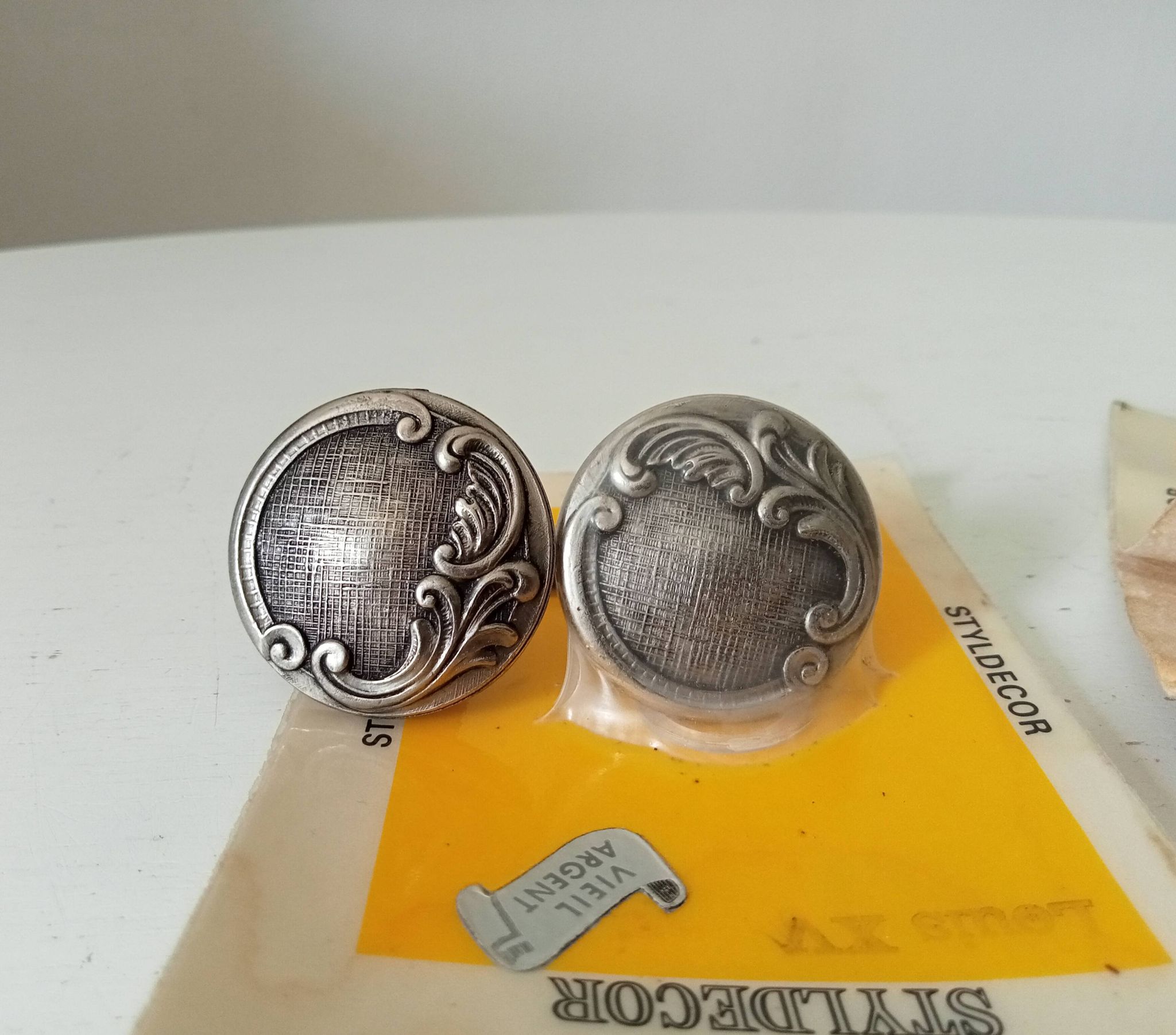 Antique furniture knob, old silver, Louis XV style