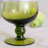 Set of 12 olive green wine glasses, mouth soufflé from the 50s