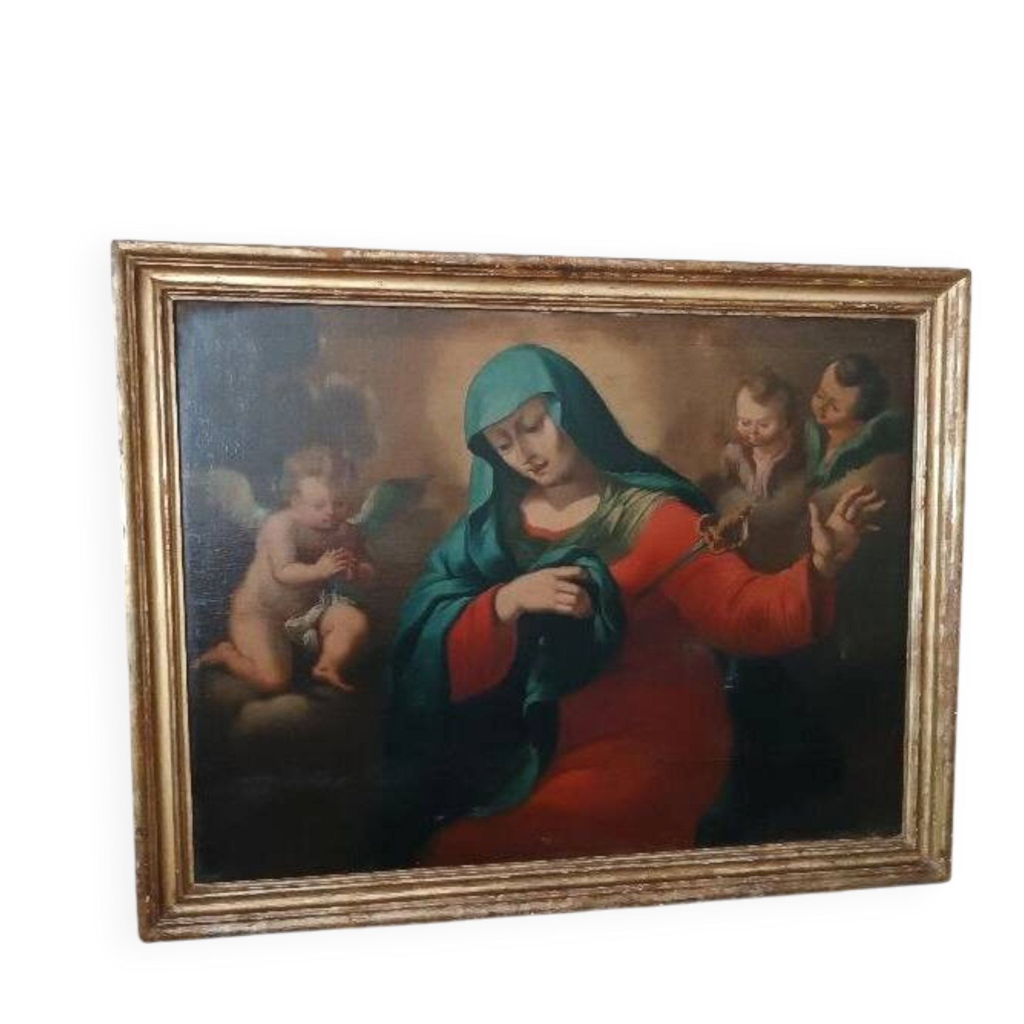 huile sur toile ancienne représentant la Vierge en deuil - époque baroque
