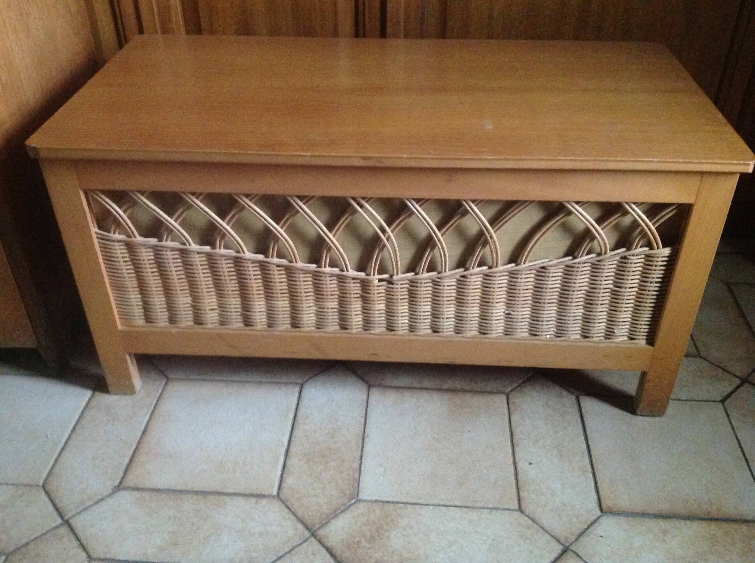 Vintage wooden and rattan toy chest