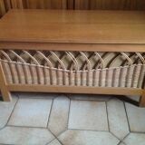 Vintage wooden and rattan toy chest